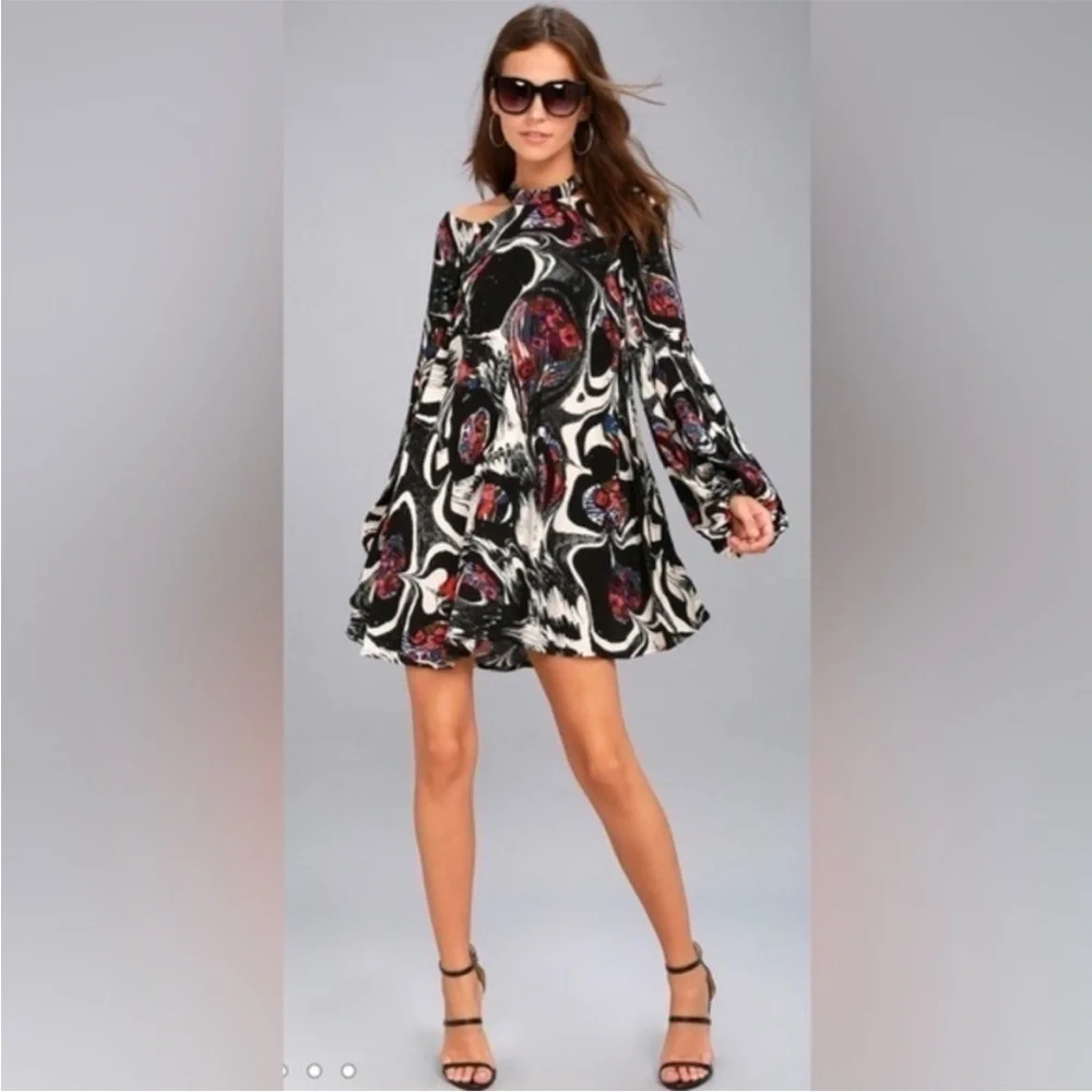 Free People Drift Away Cold Shoulder Tunic‎ Top Multicolored
